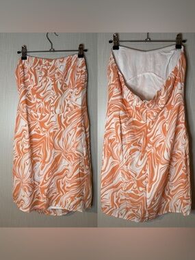 Sky To Moon Strapless Orange and White Marble Print Summer Mini Dress Large